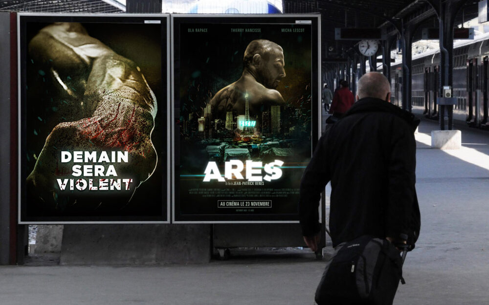 Mise en situation de l'affiche du film Ares et déclinaison